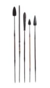A group of five African tribal spears