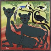 Hashim Mruta Bushier (Tanzanian 1942-1998) Two panthers, Tingatinga school