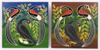 Mbwana Sudi (Tanzanian 1960-2014) Birds trio, a pair, Tingatinga school