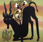 Mohamed Wasia Charinda (Tanzanian 1947-2021), Kneeling antelope, Tingatinga school