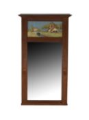 An inlaid trumeau oak wall mirror with painted panel by Robert Dutoit