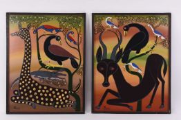 Hashim Mruta Bushier (Tanzanian 1942-1998) Animals lying in the tree shade, a pair