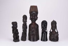 A collection of later 20th century African tribal carved hardwood sculptures
