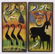 R H Bushiry, Tanzanian animal scenes, a pair, Tingatinga school (3)