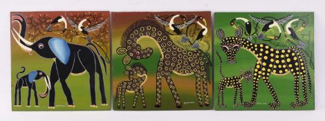 Mbwana Sudi (Tanzanian 1960-2014) Mother and cub, trio, Tingatinga school
