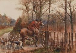 Thomas Ivester Lloyd (1873-1942) Entering Covert, Huntsman and Hounds at a Gate