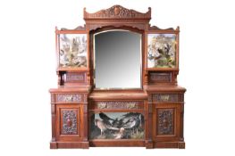 A rare and very unusual late Victorian carved mahogany mirror-back taxidermy sideboard
