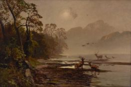 Clarence Roe (1850-1920) A Pair of Paintings showing Deer Watering