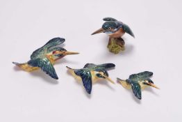 A set of three Beswick Kingfisher wall plaques and one further Beswick Kingfisher