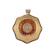 Anhänger/Brosche, Granuliertechnik, Brillant ca. 0,16 ct, 585er Gold ca. 13,8 g, Höhe ca. 4,5 cm