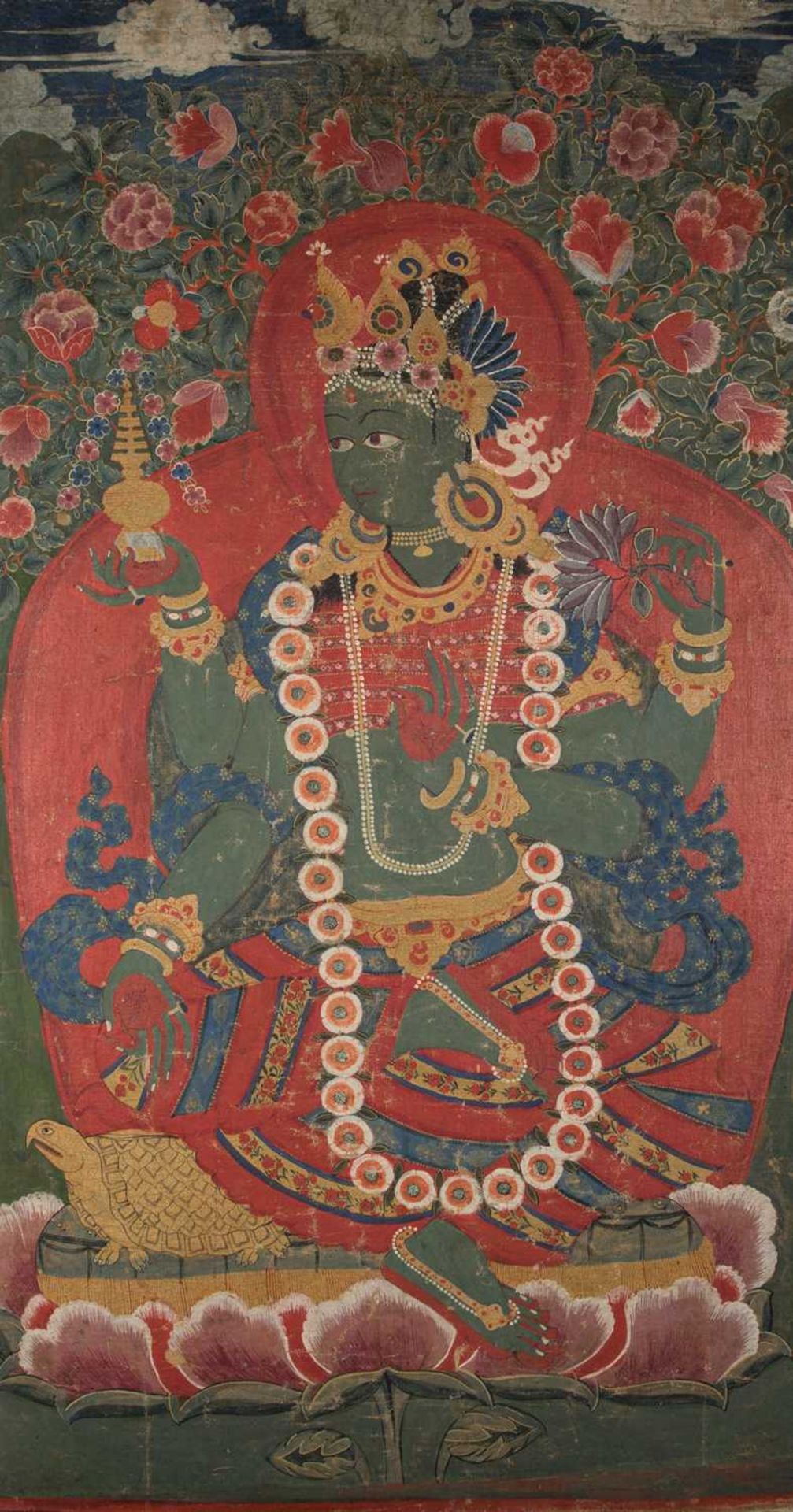 A PAINTING OF GREEN TARA ON A TORTOISE THRONE - Bild 2 aus 4