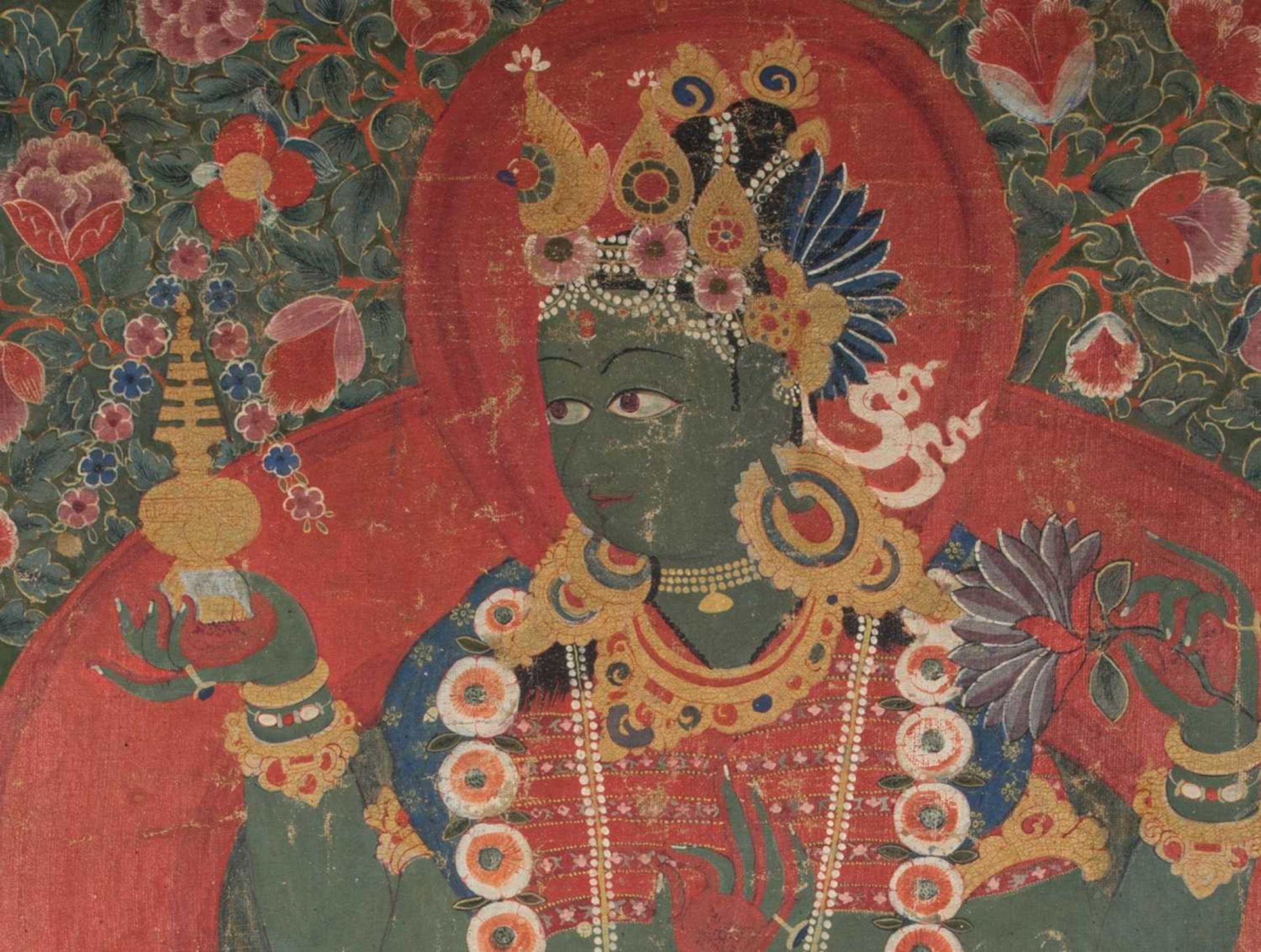 A PAINTING OF GREEN TARA ON A TORTOISE THRONE - Bild 4 aus 4