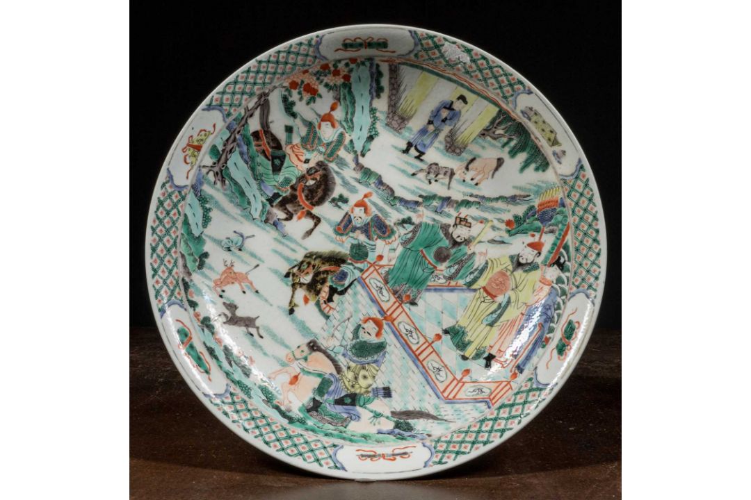 WU CAI PORCELAIN DISH WITH KANG XI MARK CHINA QING DYNASTY - Bild 1 aus 14