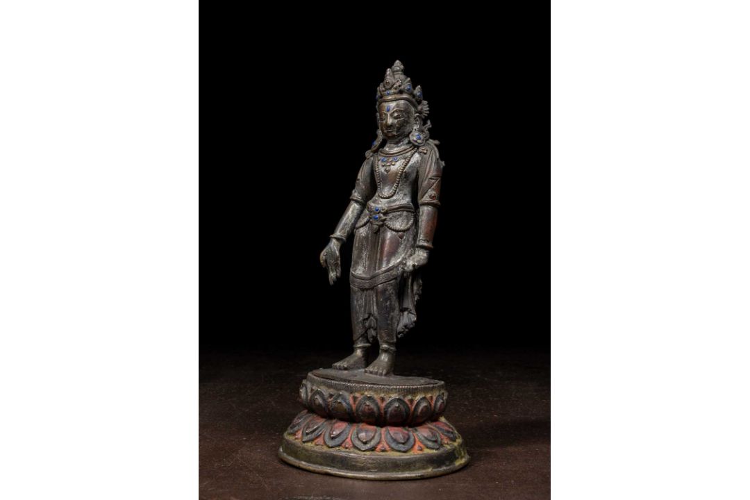 STANDING PADMAPANI BRONZE NEPAL 17TH CENTURY - Bild 4 aus 16