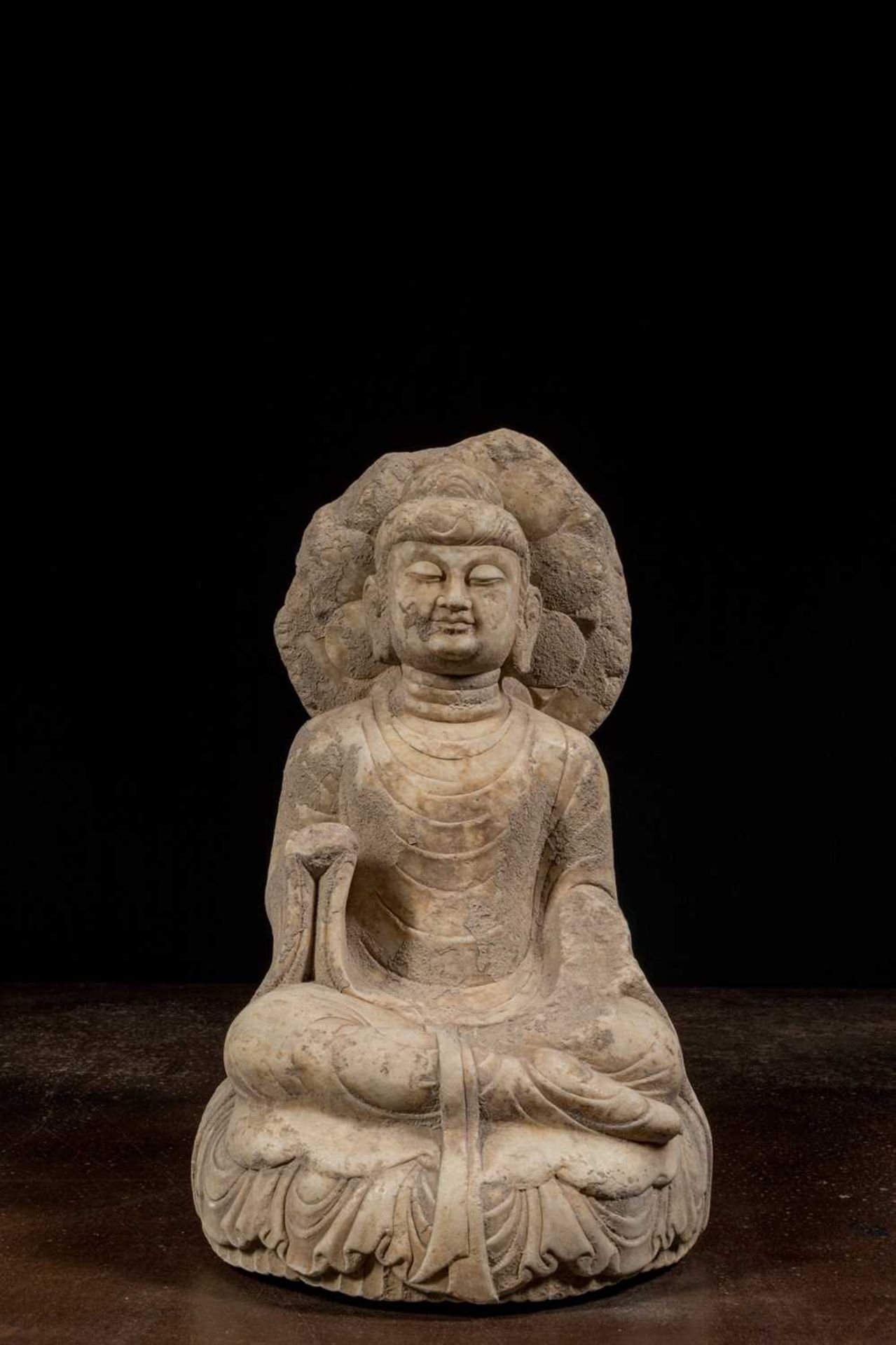 SEATED MARBLE BUDDHA NORTHERN QI 6TH DYNASTY CENTURY