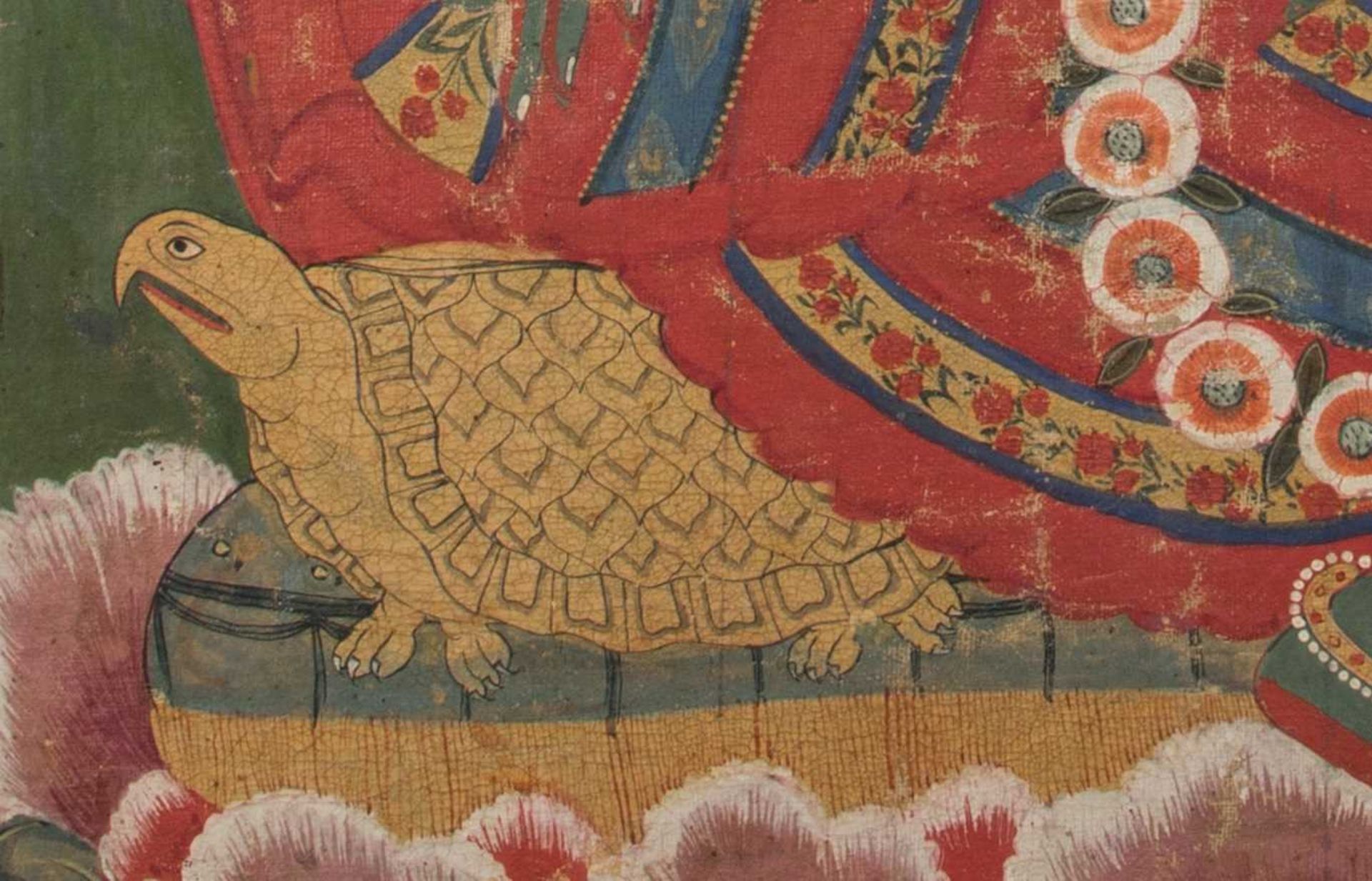 A PAINTING OF GREEN TARA ON A TORTOISE THRONE - Bild 3 aus 4