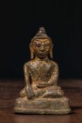 SEATED RESTGILT BRONZE BUDDHA BIRMA 15TH CENTURY