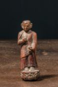 STANDING WOOD CARVED LAMA TIBET 17TH CENTURY