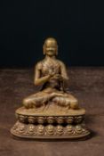 FANTASTIC SEATED BRONZE LAMA TIBET 15TH CENTURY