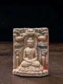 A CHINESE POLYCHROME CLAY TSA TSA OF BUDDHA 13TH TO 15TH CENTURY