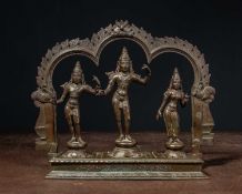 BRONZE SHRINE DEPICTING RAMA SITA AND LAKSHMAN INDIA 16TH CENTURY