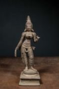 LARGE STANDING SHRI DEVI BRONZE INDIA 16TH CENTURY