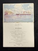 R.M.S. CARPATHIA: Postcard dinner menu for Sunday August 25th 1912.