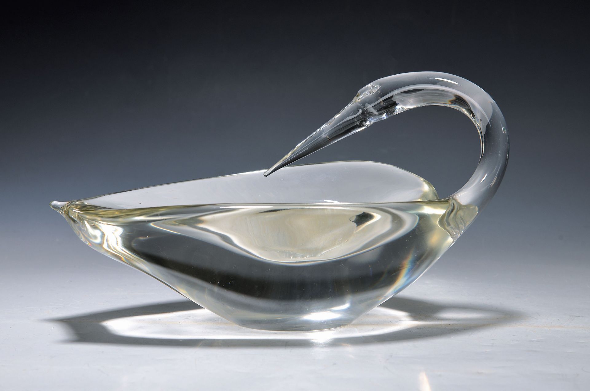 Glasschale in Form eines Kranichs, Cenedese, Murano,