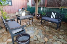 Patio Seating Benches And Potted Plants