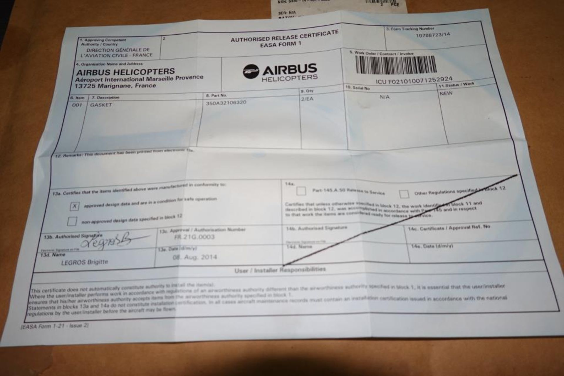 MGB Joint Plat Gasket for Airbus A350 - Image 3 of 4
