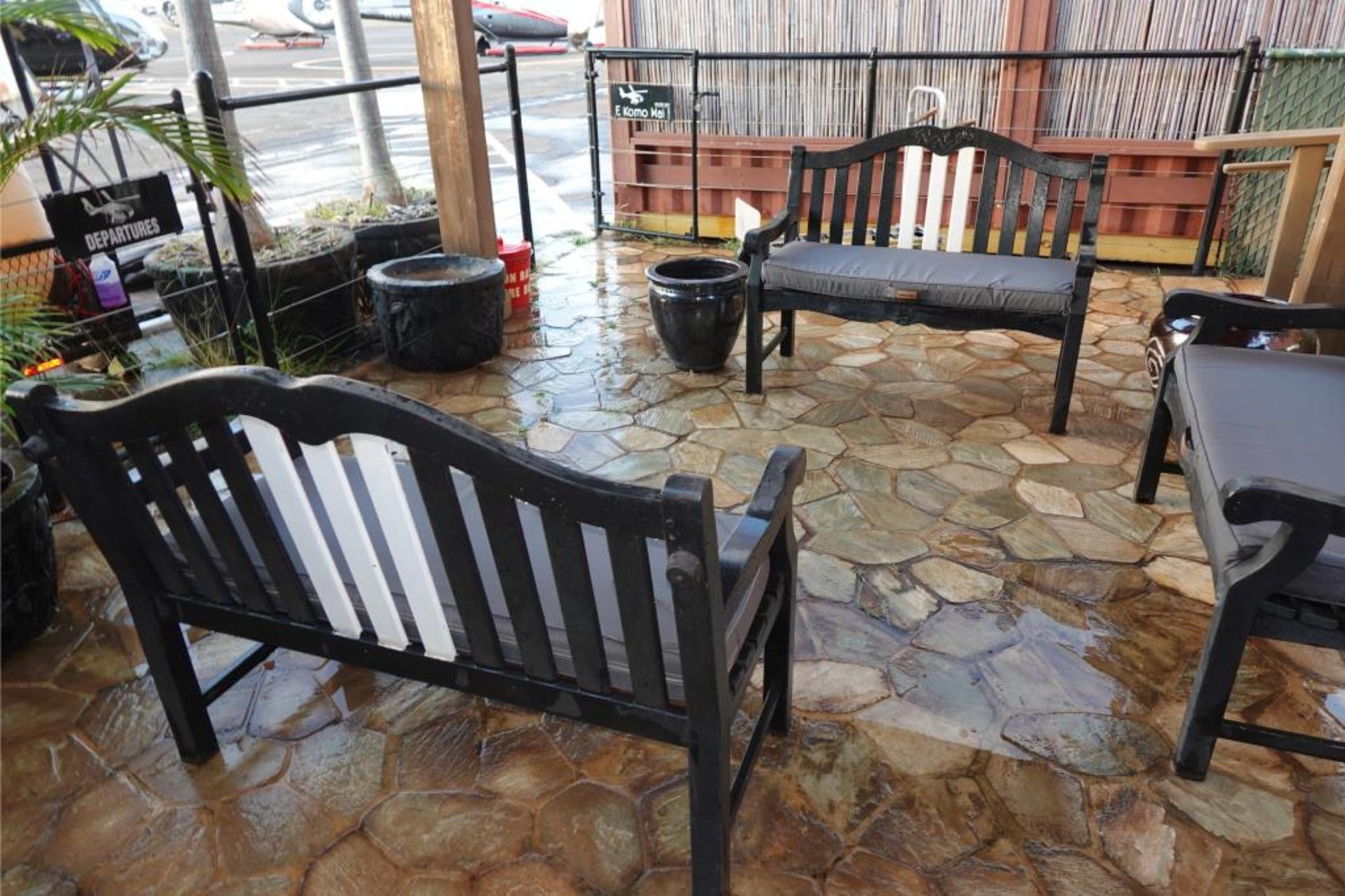 Patio Seating Benches And Potted Plants - Image 7 of 18