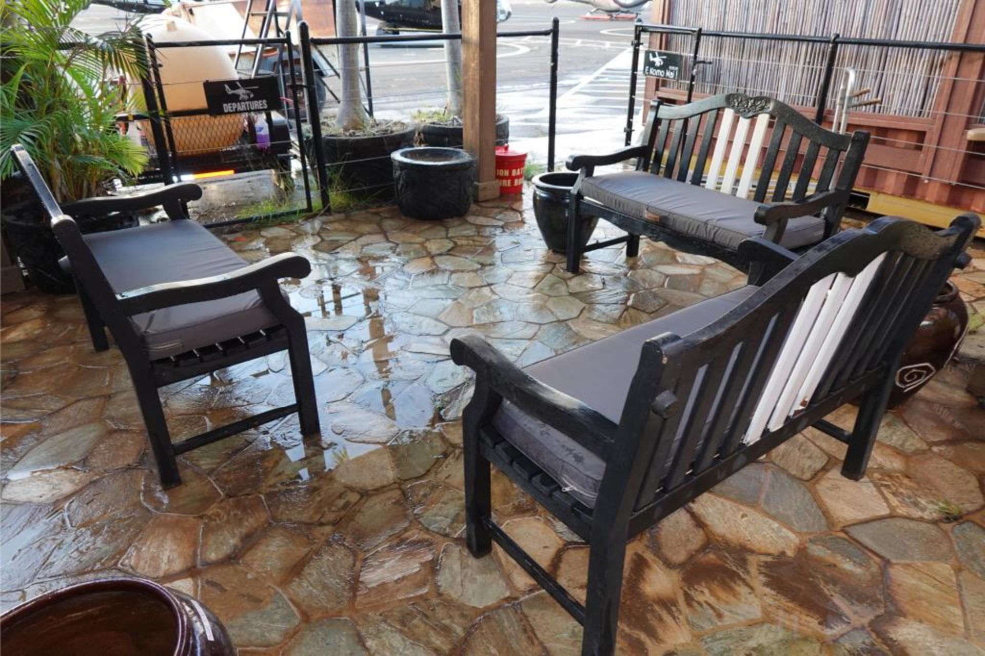 Patio Seating Benches And Potted Plants - Image 8 of 18
