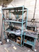 Lot of (2) Cabinets, Pipe Clamps and Metal Rack with contents