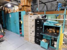 Lot of (5) Cabinets, (2) Shelving Units and (3) File Cabinets with contents. To include electrical