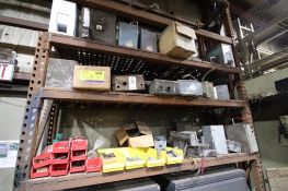 Contents of 3 Sections of Racking-Electric Boxes, Flex Conduit, Conduit Fittings, Light Bulbs, Etc.