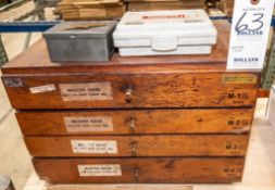 Master gage set pin gages M-1 Minus, M-2 minus, M-3 minus, M-4 minus, and SPI M_0 minus, Feuer mdl M