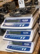 (3) Uline H1651 counting scales w/ power adapters