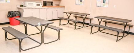 Breakroom furniture and microwaves, (3) poly picnic table style tables & (3) Microwaves
