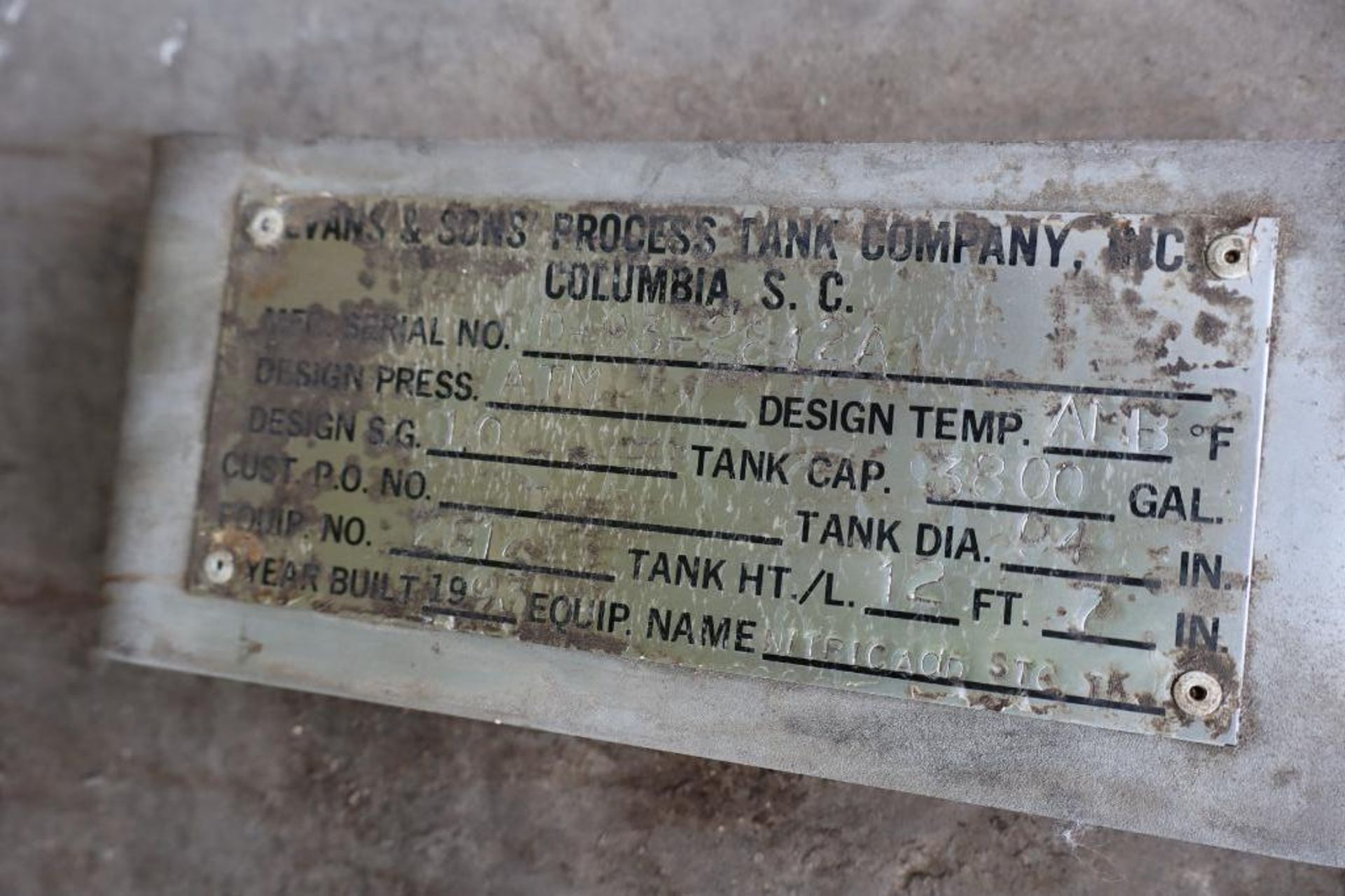 Evans & Sons approx. 3800-Gallon Stainless Steel Nitric Acid Storage Tank - Image 2 of 4