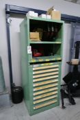 Stanley Vidmar 10-Drawer Parts Cabinet with Top-Mounted 2-Tier Shelving Unit & Contents of Assorted