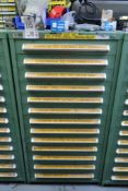 Stanely Vidmar 13-Drawer Parts Cabinet with Contents of Assorted Fasteners
