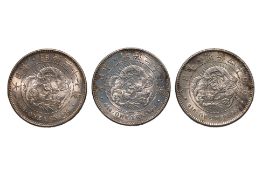JAPAN - 1 YEN MEIJI YEAR 27 (1894); YEAR 37 (1904); YEAR 45 (1912) (3)