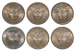 PHILIPPINES - 1 PESO 1907 S; 1908 S; 1909 S; 1910 S (6)