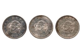 JAPAN - 1 YEN MEIJI YEAR 25 (1892); YEAR 27 (1894); YEAR 28 (1895) (3)