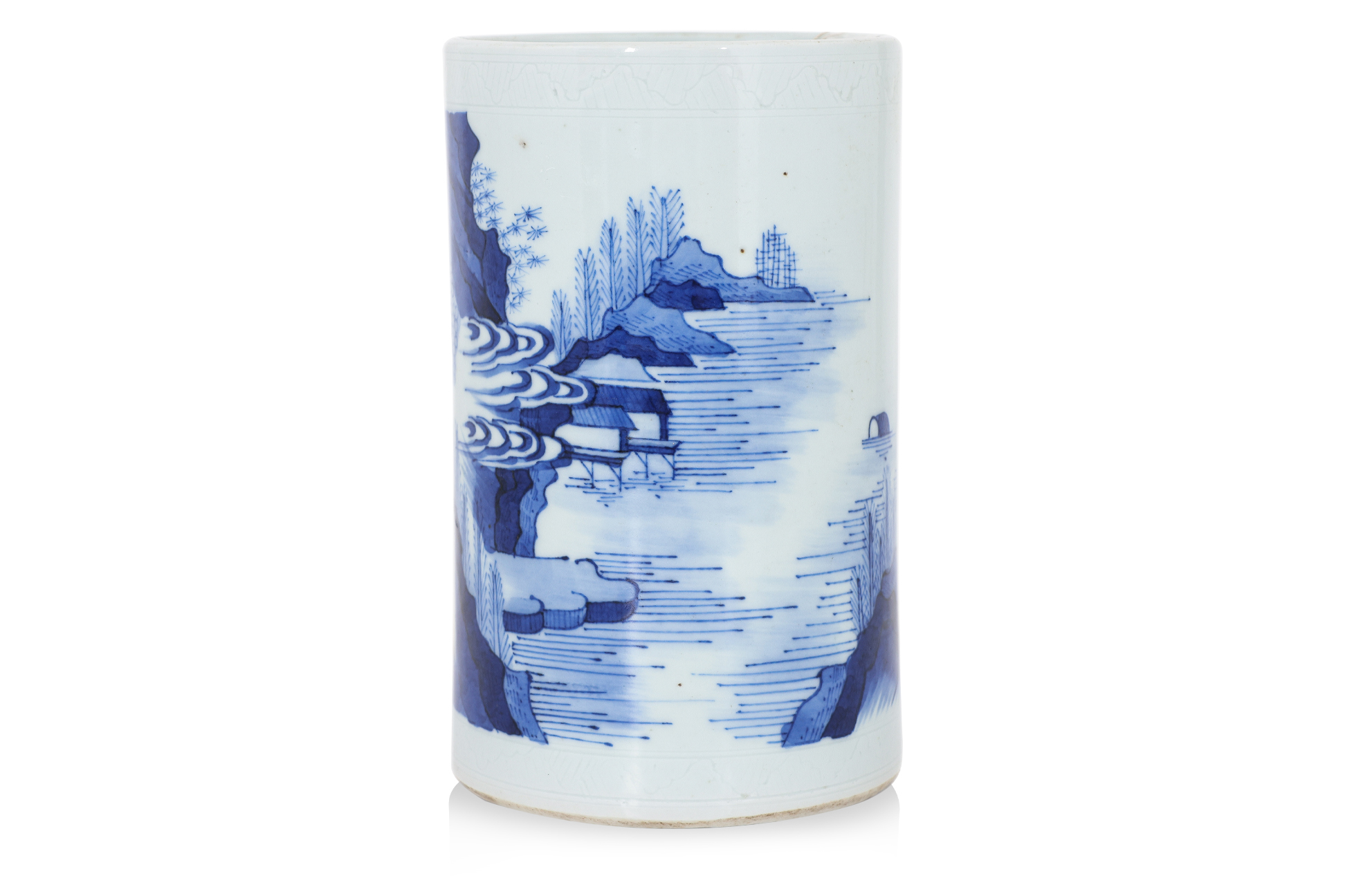A BLUE AND WHITE PORCELAIN BRUSHPOT - Image 2 of 8