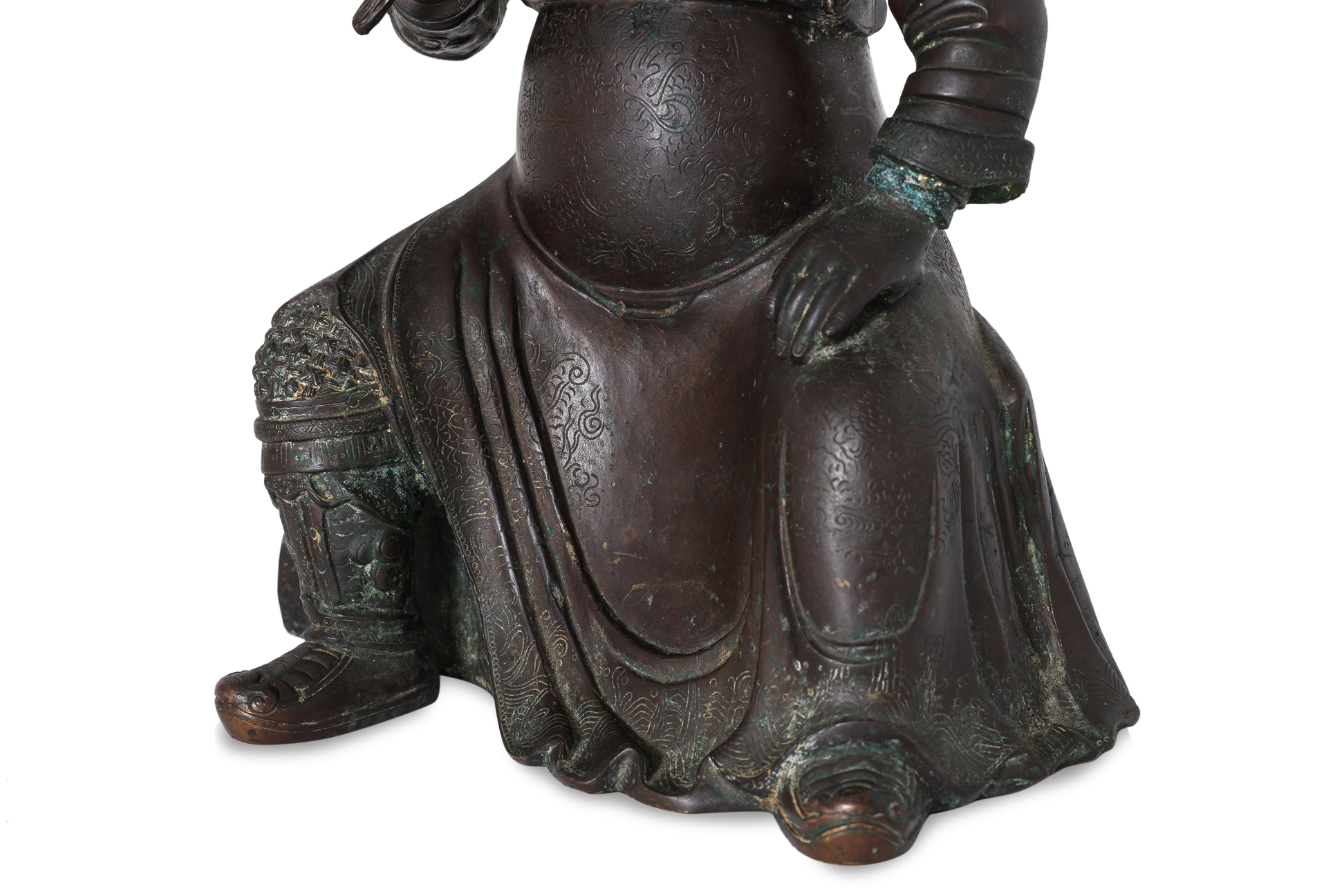 A SEATED BRONZE FIGURE OF GUANDI - Image 4 of 6