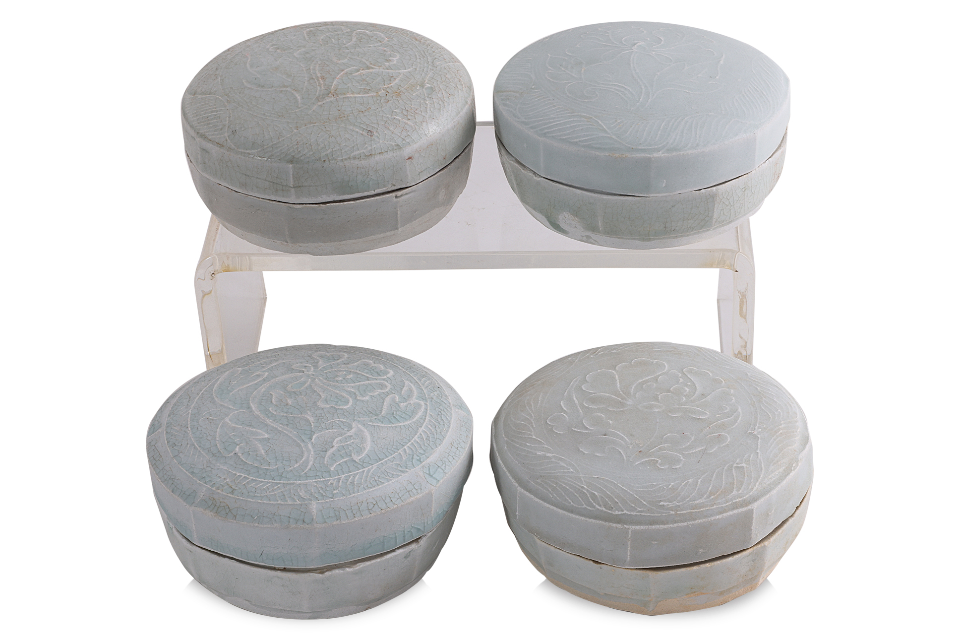 A GROUP OF FOUR QINGBAI COSMETICS BOXES AND COVERS