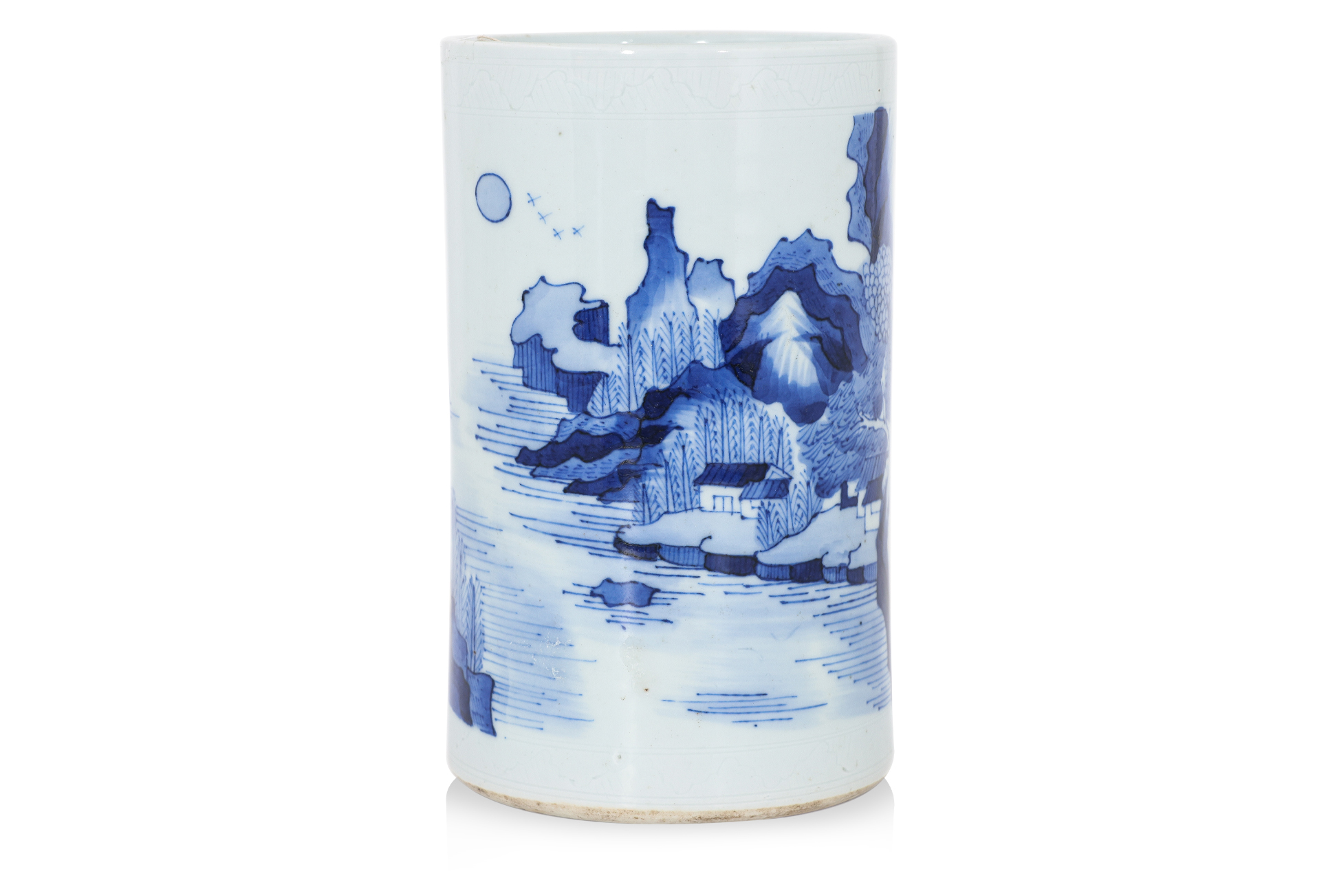 A BLUE AND WHITE PORCELAIN BRUSHPOT - Image 3 of 8