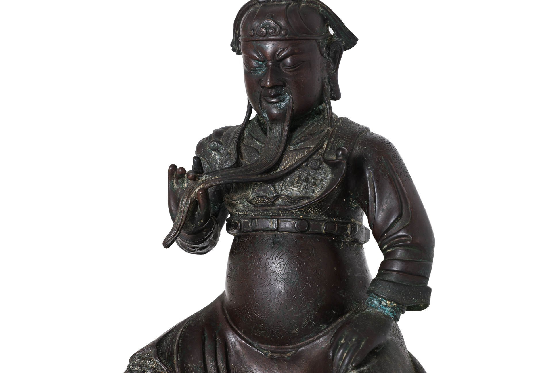 A SEATED BRONZE FIGURE OF GUANDI - Image 2 of 6