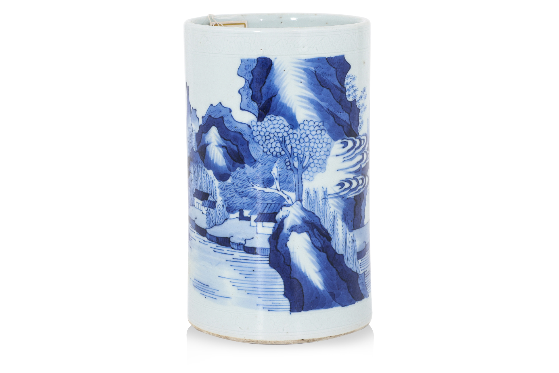 A BLUE AND WHITE PORCELAIN BRUSHPOT